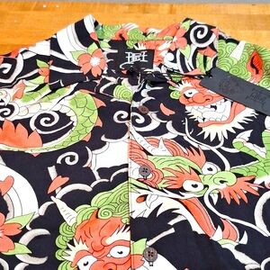 New Ed Hardy Chinese Dragon Hawaiian Button Up Shirt Shortsleeve‎ Small